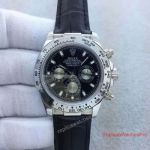 Knockoff Rolex Cosmograph Daytona Black Dial Black Leather Strap 40MM Watch